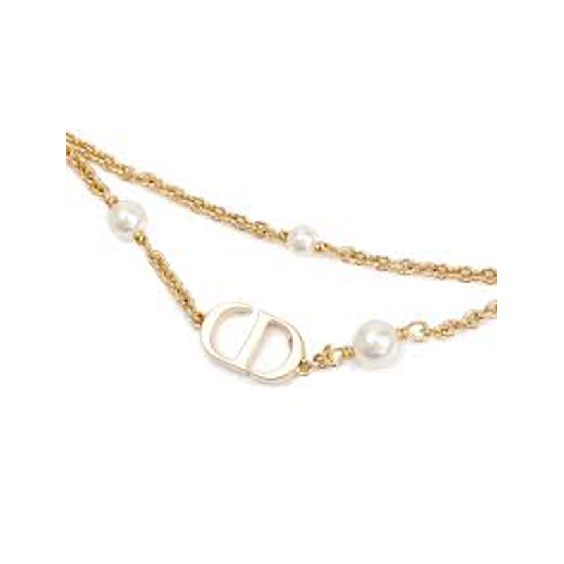 D Classic Metal Letter Pearl Necklace Short Necklace Chain Long Textured Brass